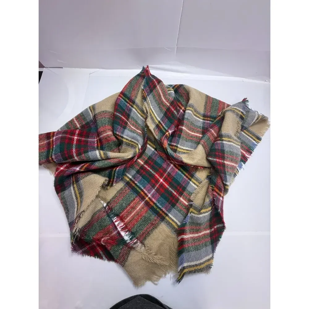 Plaid Tartan Blanket Scarf Cozy Winter Fall Wrap Shawl Fringe Boho One Size